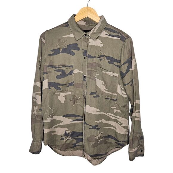 RAILS Marcel Jacket Sage Green Camo Stars S Snap Closure Shacket Tencel Linen - Picture 1 of 12